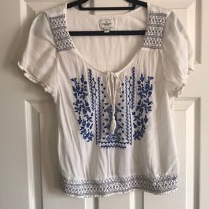 American Eagle Embroidered Peasant Top